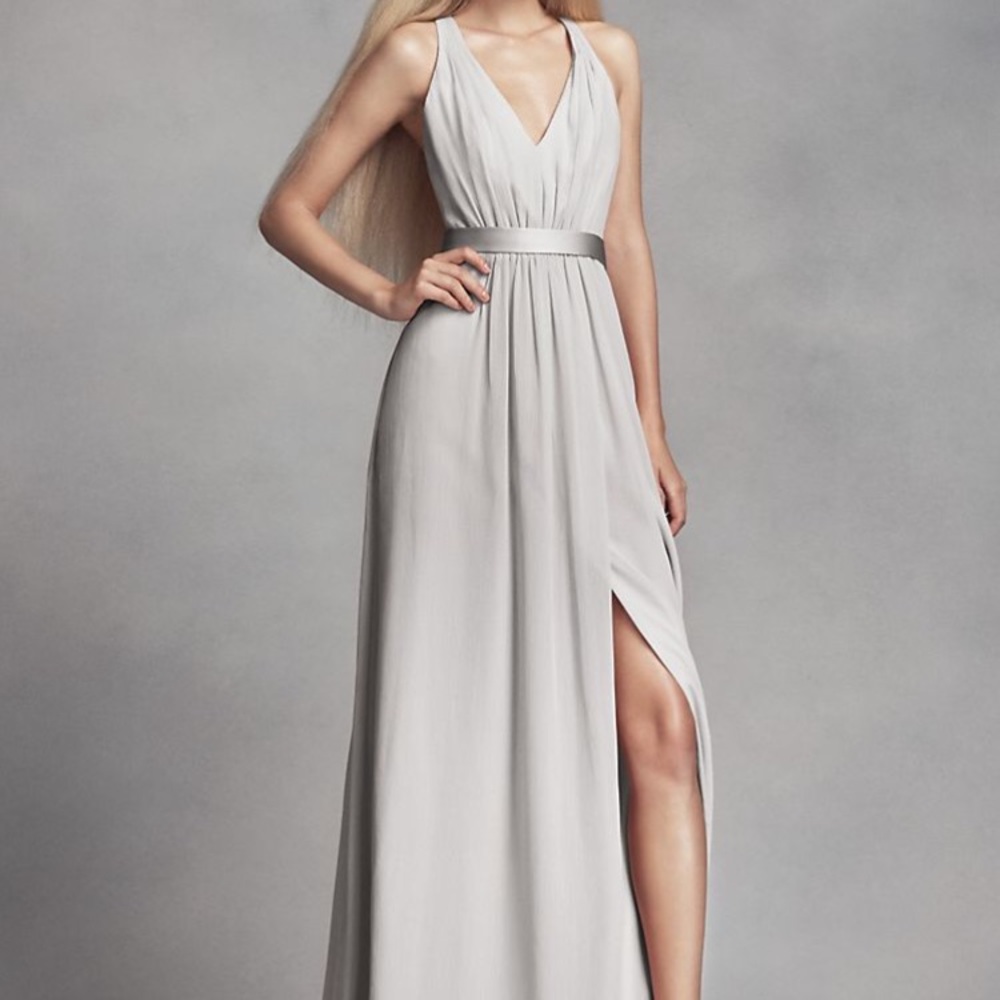 LONG CHIFFON DRESS WITH LOW CRISSCROSS BACK